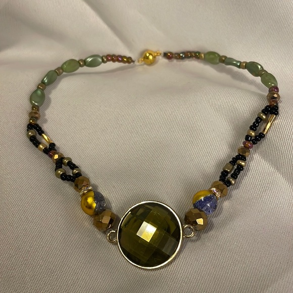 Handmade Jewelry Beaded Boho Glam Choker Necklace w Upcycled & New Beads - Picture 1 of 8